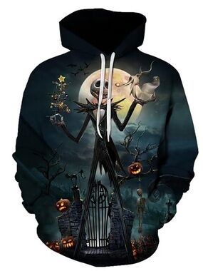 NWT Mens Black Halloween Jack Skellington Graphic Hoodie